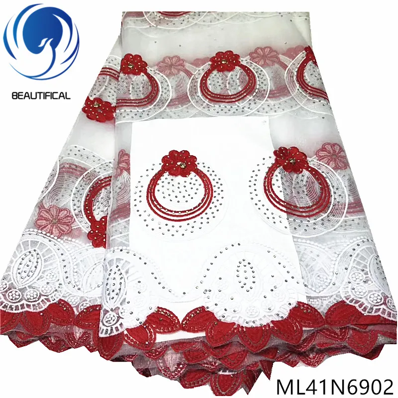 

Beautifical french lace fabrics Latest style net lace embroidery stones fabric 5yards nigerian lace fabric for dress ML41N69