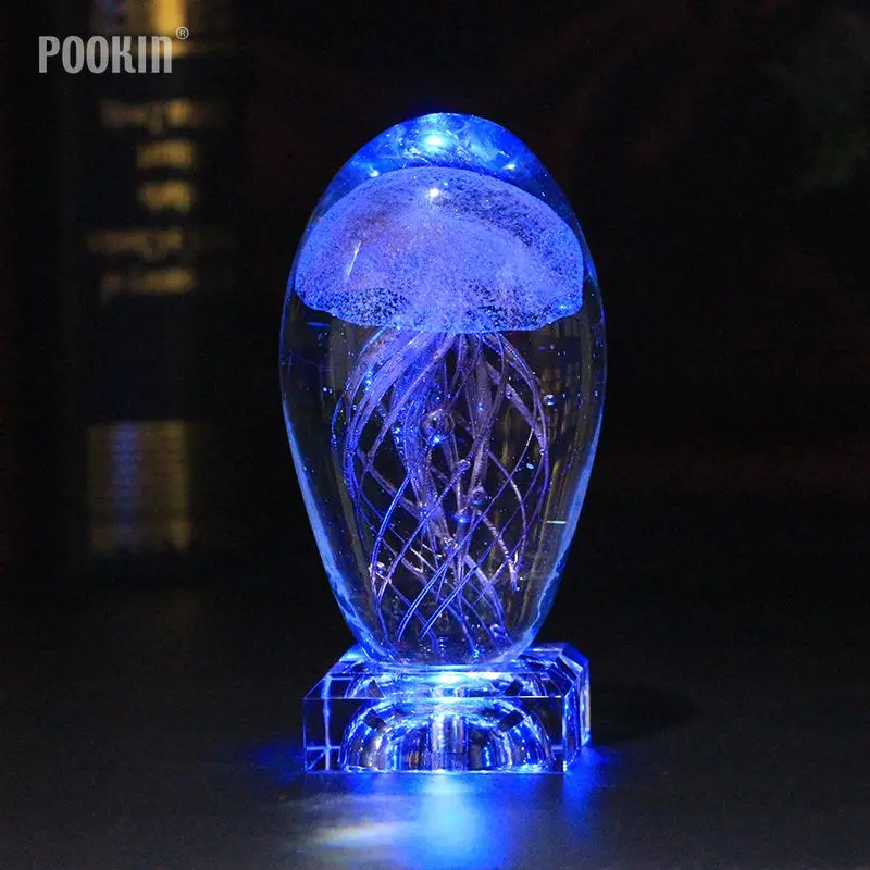 Lâmpada de Mesa Cristal para Decoração do Quarto Luz da Noite Presentes Criativos Jellyfish Modelo Led Multicolorido Iluminação Férias 3d