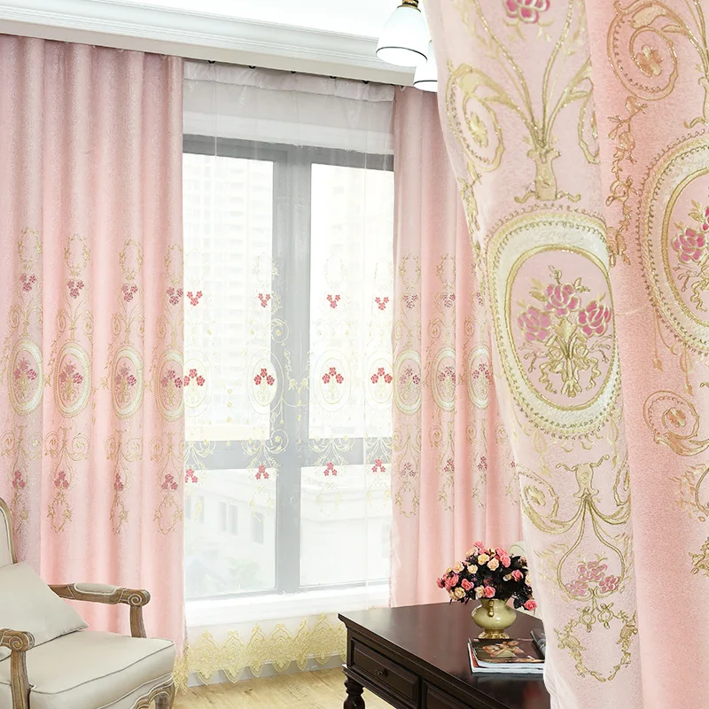 

Girl Water Solution Chenille Curtain for Living Room Paste Cloth Embroidered Curtain Pink Curtains for Bedroom Window Curtain
