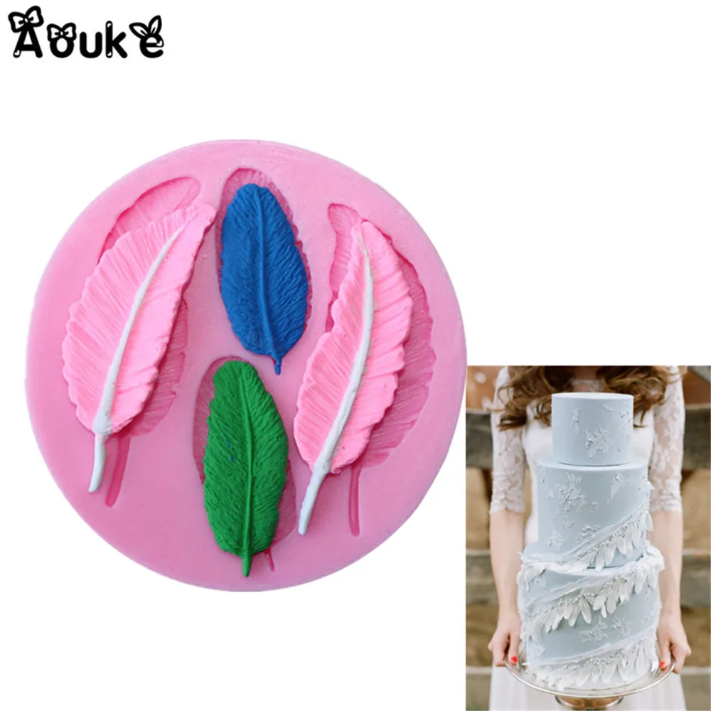 

3D Feather Shape Embossed Liquid Silicone Cake Mold Fondant Decorating Tools Chocolate Baking Tool DIY Kitchen Cookware C054