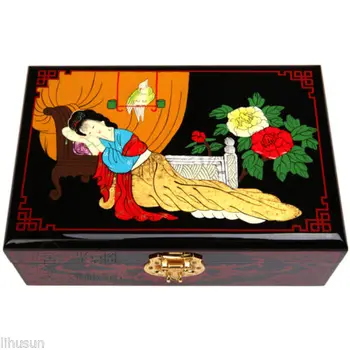 

Chinese Handmade Wooden Lacquerware&Embroidery Beauty 2 Layer Jewelry Box
