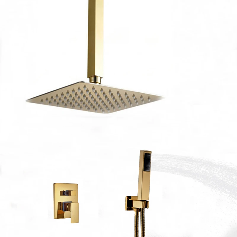 

Wholesale And Retail Rainfall Ceiling Mounted Shower Head Golden Sprayer 2 Ways Mixer Shower Faucet /W Hand Shower