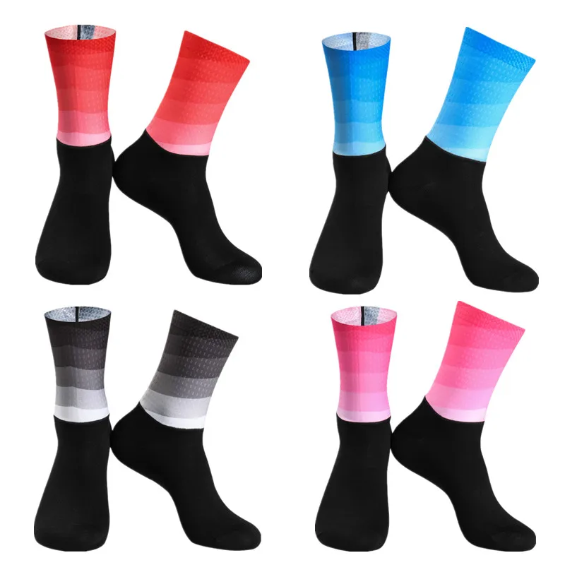 

New Sport Bike Gradient Color Anti Slip Cycling Socks Men Women Integral Moulding High-tech Compression Bicycle Running Socks