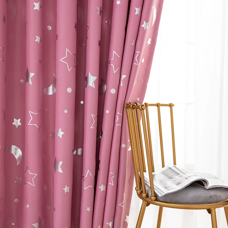 Shiny Pink Star Moon White Sheer Tulle Window Curtains For Living Room Bedroom Modern curtain cloth for Kid Room S007&20