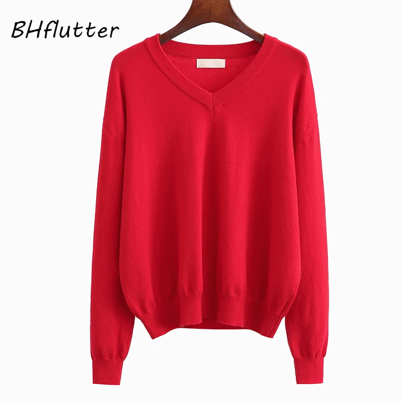 

BHflutter Cashmere Sweater Women V neck Long Sleeve Winter Sweaters and Pullovers 2018 Female Casual Knitted Jumpers Pull Femme
