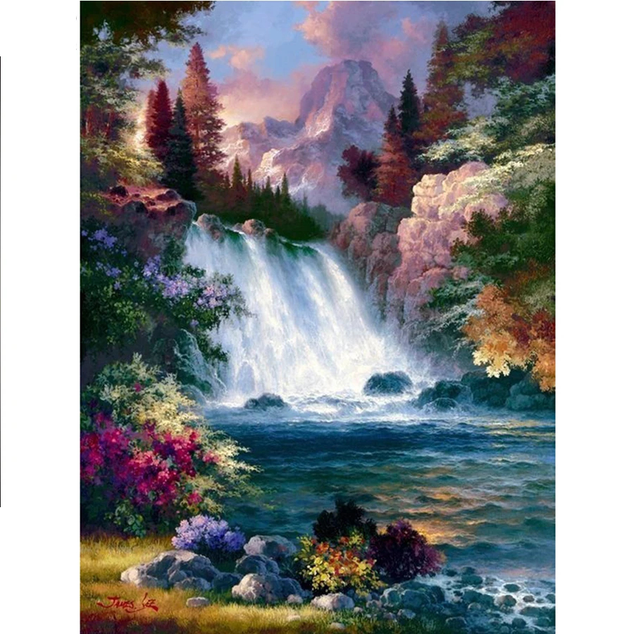 

3d nature scenery mazayka bead embroidery full drill Diamond painting waterfall forest 5d Cross Stitch Rhinestone mosaic image