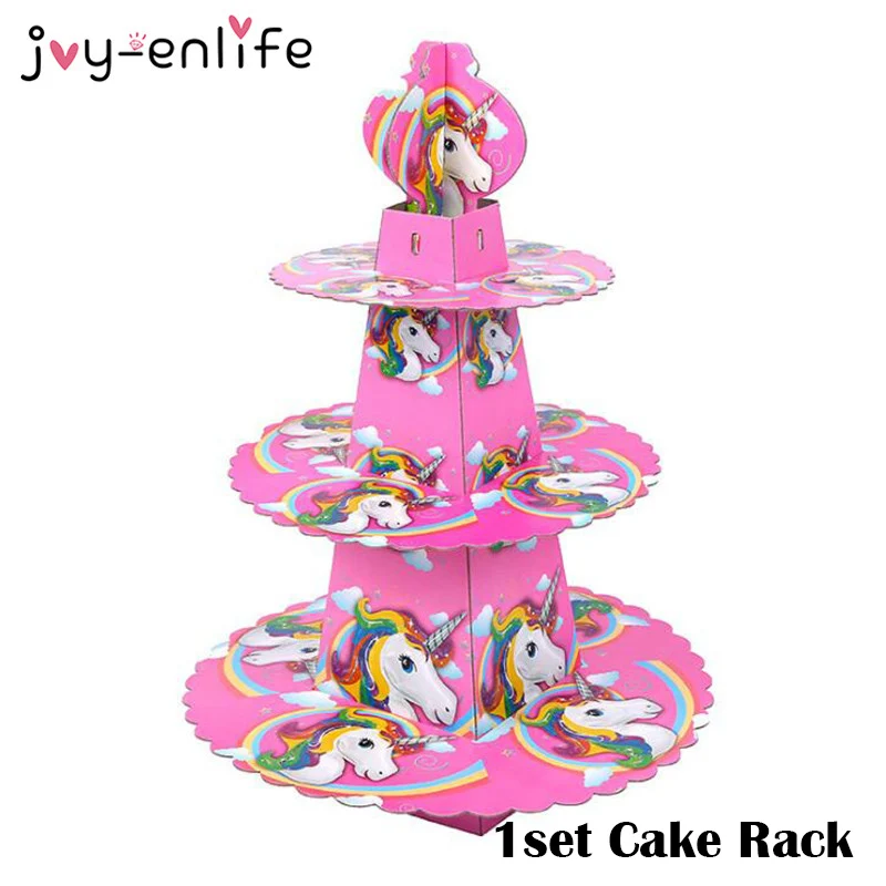 Party Единорог партия набор шар посуда тарелка салфетки баннер коробка для поздравительных открыток детский душ вечерние принадлежности для декора - Цвет: 1set Cake Rack