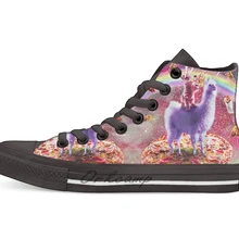 Лазерные глаза наружное пространство кошка езда на ламе Единорог Повседневная Высокая холщовая обувь кеды для Прямая