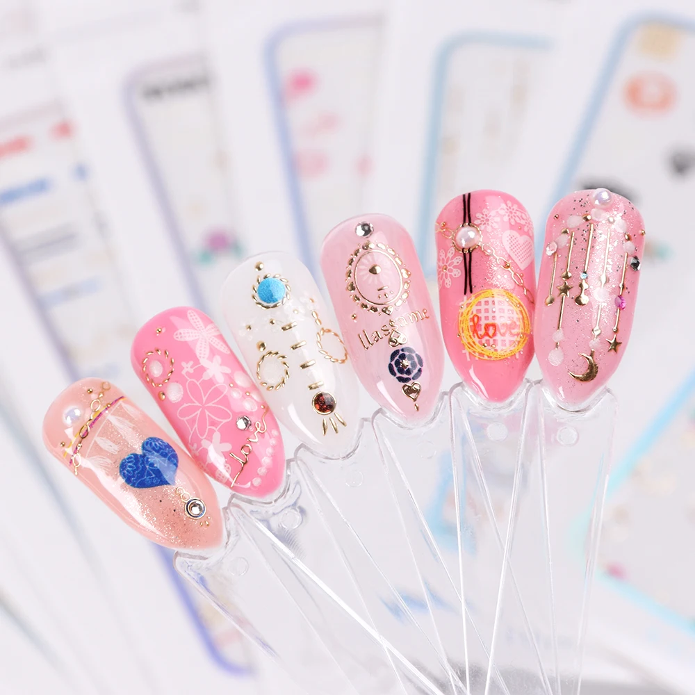 1 шт стикеры 3D на ногти Nail Art Наклейки, Клейкие Ювелирные изделия, ползунок, геометрические цветы, обертывание ногтей, золотое ожерелье, украшение для маникюра, TRLC301-312