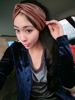 

T175194 2017 new style fashion hair headbands solid soft pu leather turban headband hair accessories for women