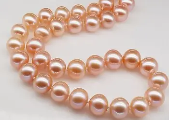 

huge 18"10-11mm Natural south sea genuine gold pink round pearl necklace 2288