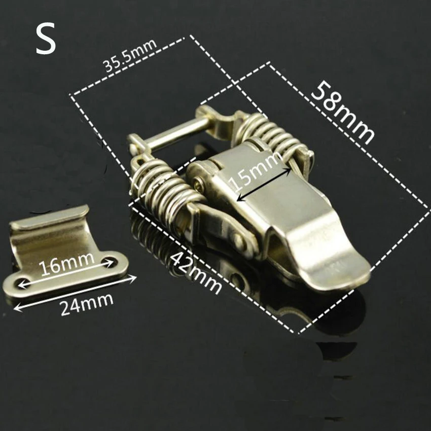 Stainless Steel Double Spring Buckle Wooden Box Toolbox Heavy Duty Lock Lock Hole Electromechanical Box Accessories Buckle Clamp Furniture Hardware