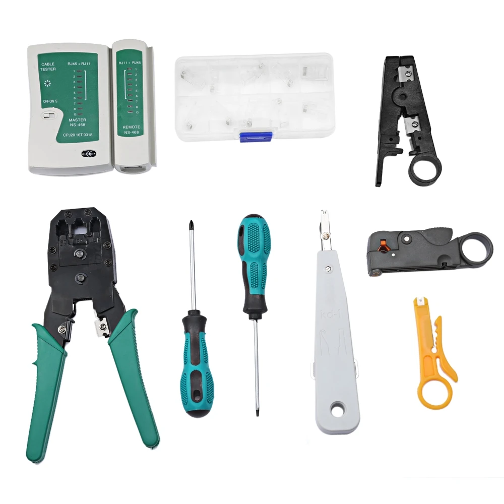 11 in 1 Rj45 Crimping Tool Kit For CAT5/CAT6 Professional Computer Maintenance Lan Cable Tester Network Repair Tool Set Bag