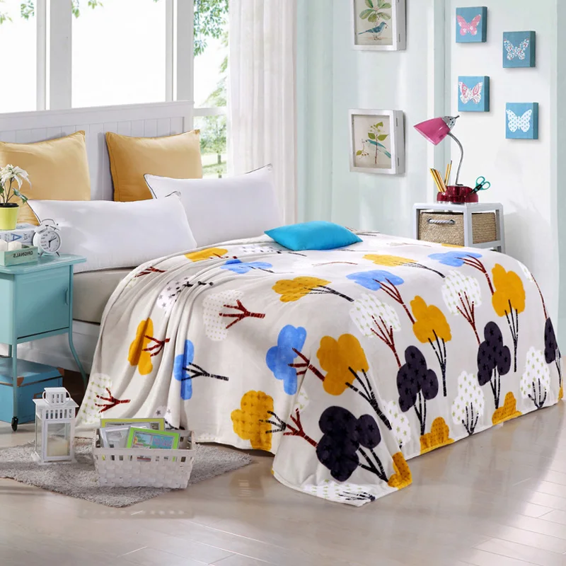 Thin Soft Blanket Tree Print Flannel Fleece Blankets Throws Winter Bedsheet Twin Queen King
