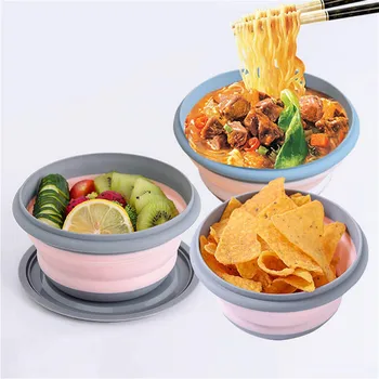 

3pcs /Set Portable Silicone Folding Bowl Cup with Lid Children Adult Outdoor Picnic Can Be Stretched Lunch Box Tableware