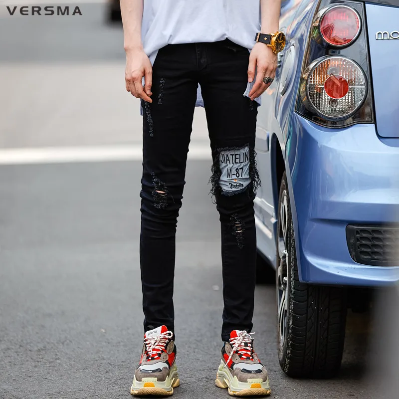 

VERSMA Japanese Harajuku BF Ripped Embroidery Patchwork Trousers Jeans Men High Street Hip Hop Jeans Denim Pants Drop Shipping
