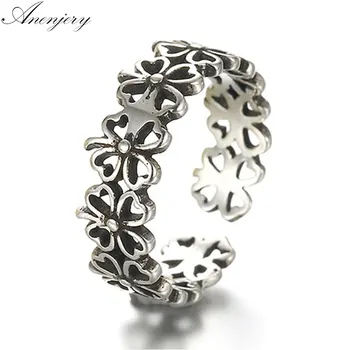 

Anenjery Vintage Fashion Rings For Women Hollow Clover 925 Sterling Thai Silver Opening Ring anel bague S-R147