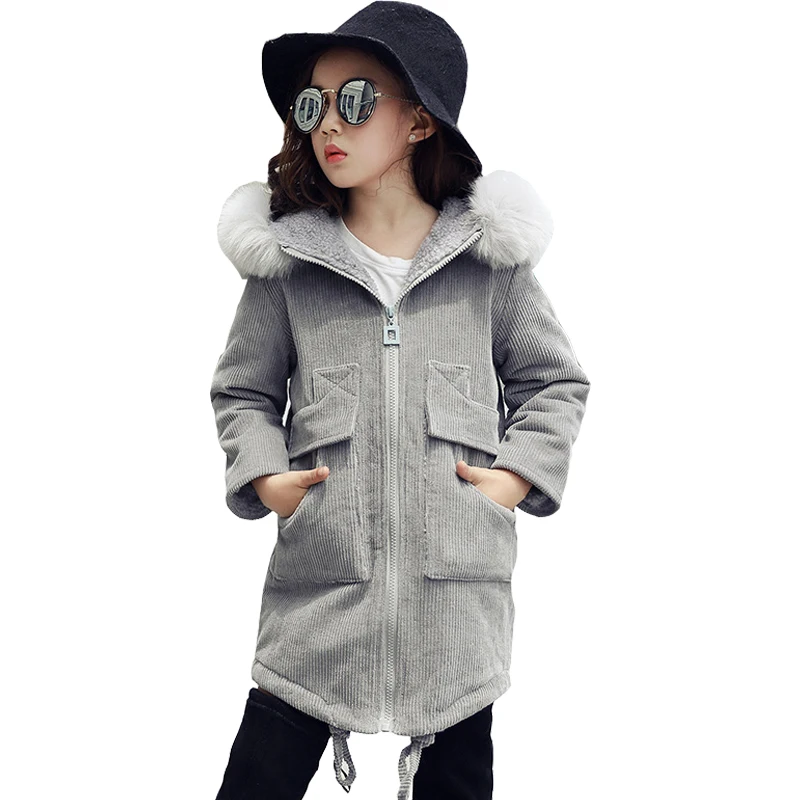 

2018 Winter Girls Thick Christmas Long Coat Kid School Princess Party Cute Keep Warm Hooded Fur Collar Cotton-padded Jacket
