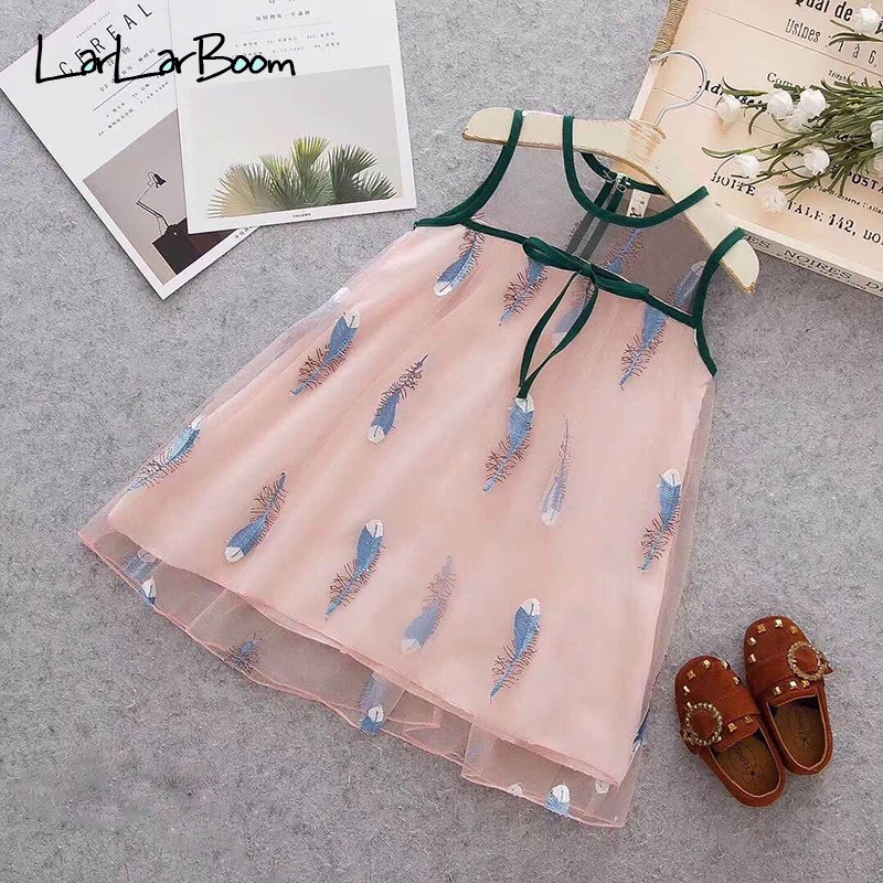 

LarLarBoom Kids Dresses for Girls 2019 Summer New Arrival Children's Clothing Sleeveless Feather Embroidery Girl Princess Dress