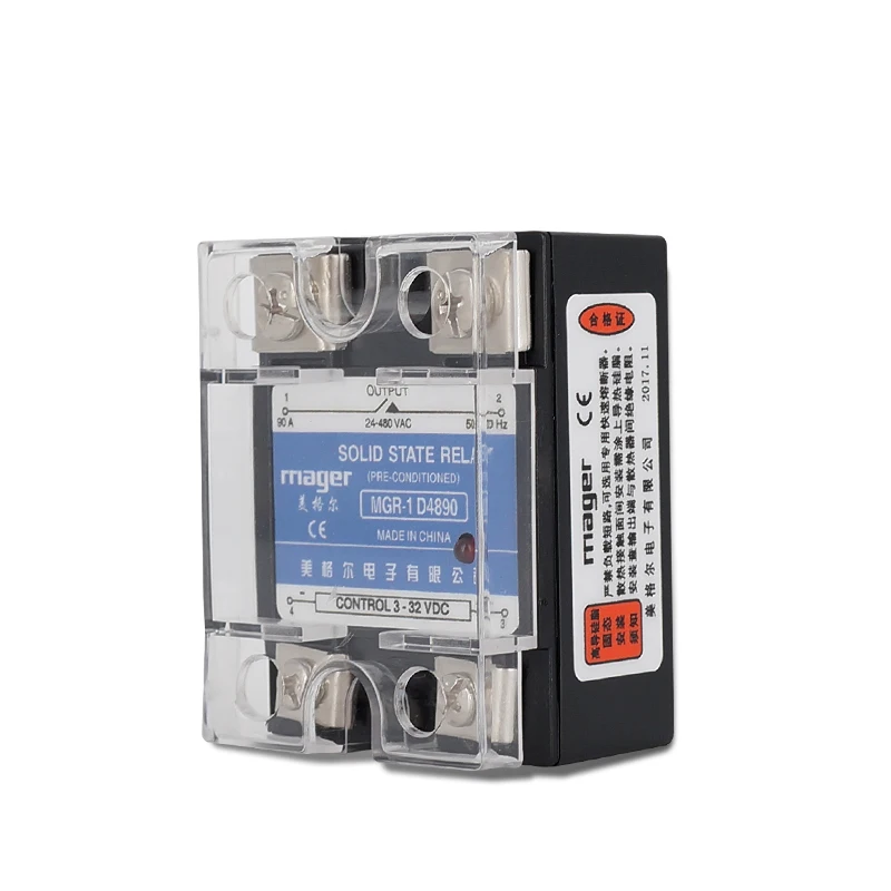 

90A Industrial Solid State Relay MGR-1 D4890 3-32 VDC TO 24-480 VAC SSR-90DA DC control AC With Protective covers