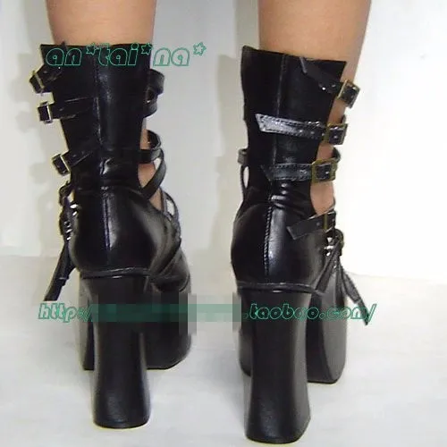 Элегантные туфли Лолиты в готическом стиле индивидуальный пошив; ультравысокий каблук ремень королевские туфли an9804 1-черный