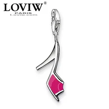 3D розовой эмалью сандалии Шарм Подвеска 925 пробы обувь серебристого цвета Шарм Браслет Fit подарок другу Мода для женщин девочек