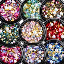 1 баночка формы смешивания Блестящий Алмазный жемчуг металлический скрученный стержень Бусины матовое сердце дизайн ногтей Стразы драгоценные камни Наклейки Маникюр DIY Советы