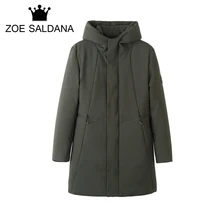 Zoe Saldana 2017 Winter New X-Long Thicken Hooded Parkas Men’s Solid Casual Fashion Coat Windbreaker Warm Outwear High Quality