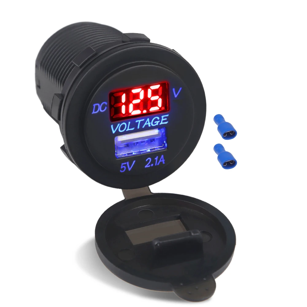 Boat Motorcycle Car Dual USB Adapter Socket Voltage Meter Charger 12V 24V Auto Port Charging Power 2.1A LED | Автомобили и