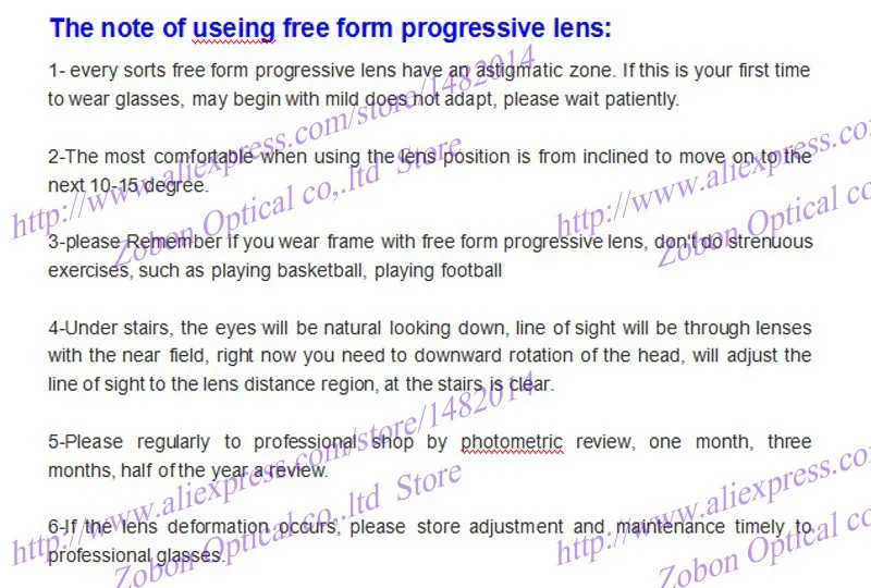 the note of using the free form lens