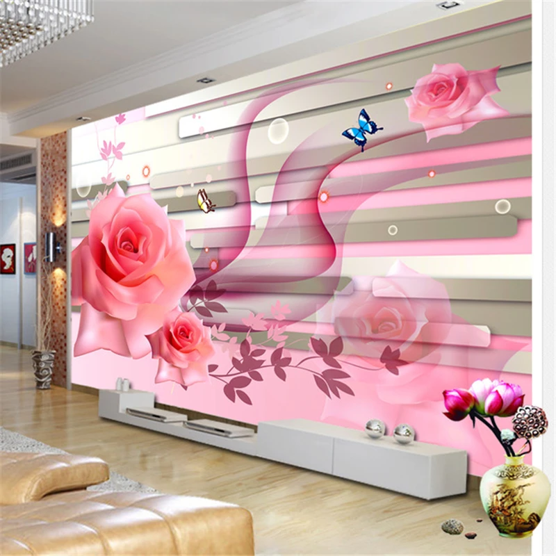 

Fantasy pink roses butterfly Modern Luxury wall murals wallpaper for walls 3 d wall mural papel de parede 3d photo wall paper