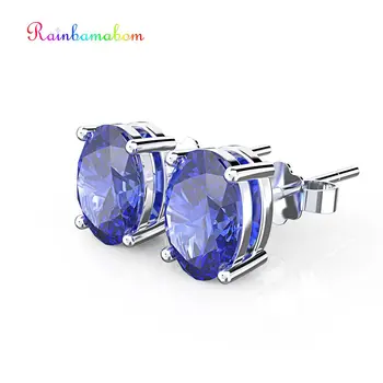 

Rainbamabom Vintage 925 Sterling Silver Created Moissanite Sapphire Gemstone Ear Studs White Gold Earrings Jewelry Wholesale