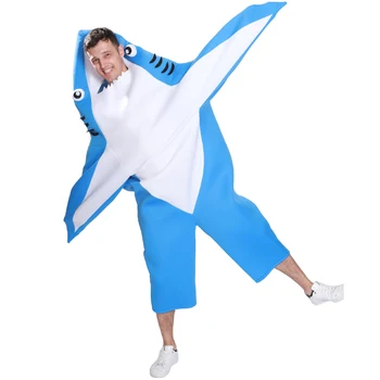 

Halloween Carnival Birthday Party Stage Performance Costume Shark Siamese Sponge Costume Kigurumi Shark Cosplay Blue Costume