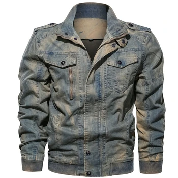 

Plus Size Men's Fashion Denim Jacket Military Tactical Jeans Jackets Casual Windbreaker Autumn Winter Outwear Men Coat Jaqueta