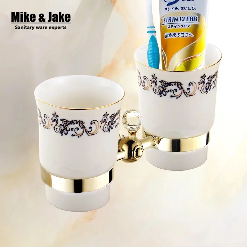 

Batroom golden crystal double cup holder bathroom double cup rack holder hardware bath sets bathroom accessories