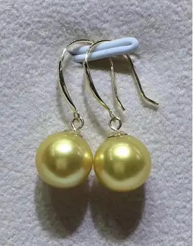 

free shipping set of 10-11mm south sea round gold pearl earring 14k