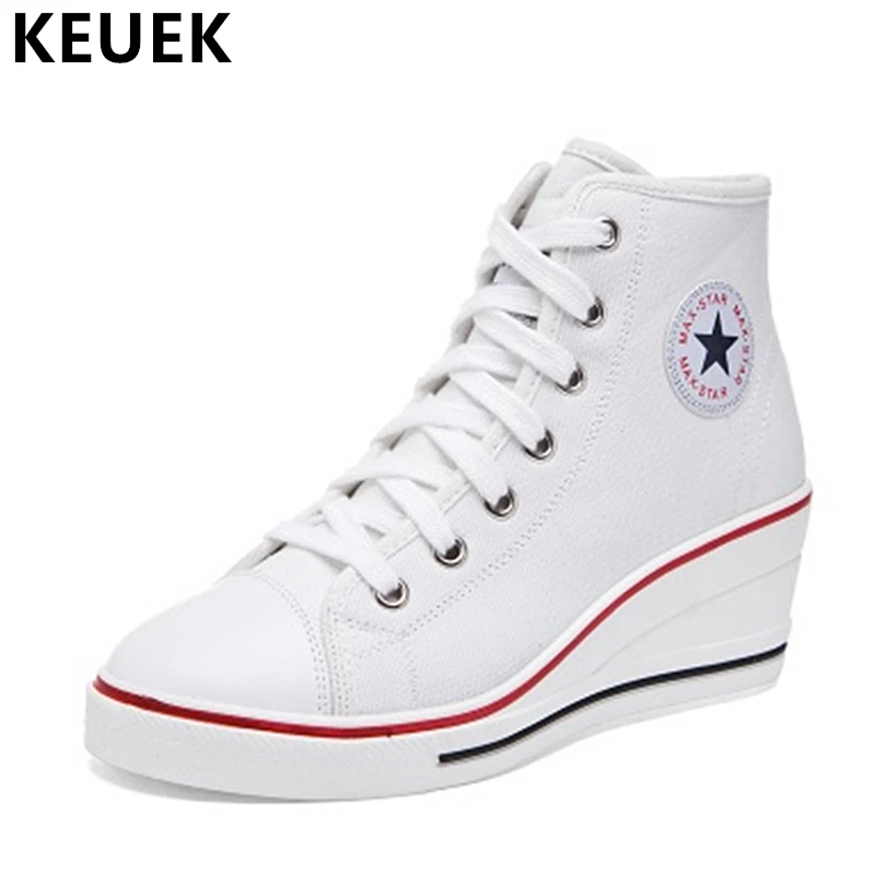 

Spring Autumn Women Wedges shoes Lace-Up Breathable Canvas Casual shoes Fashion Female Platform shoes 02C