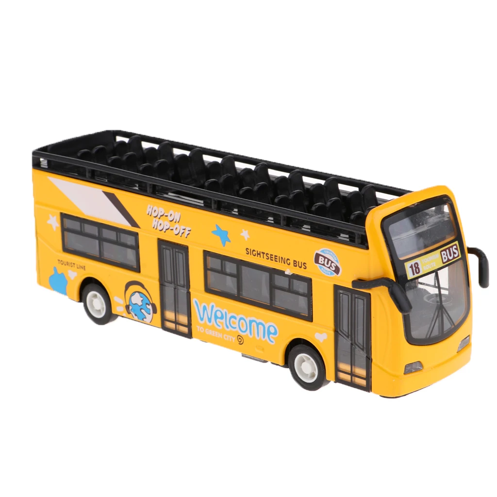 

2Pcs 1:32 Diecast Car Pull Back Double Decker Sightseeing Bus Model Open Top