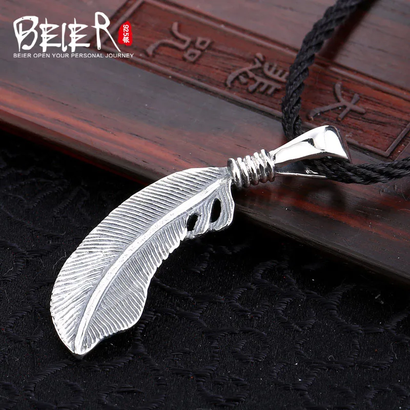 

Beier new store 100% 925 thai silver sterling feather pendant necklace romantic fashion jewelry men/women free give rope A1975