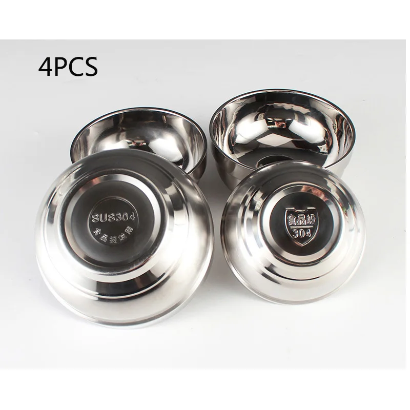

4Pcs Kids Adult Silver round Bowl 304 Stainless Steel Non Slip bowls Tableware Food Rice Soup Double Hot Insulation Container