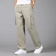 Plus size casual loose men Cargo pants Safari Style male trousers plus size cotton Elastic Waist long trousers for L-4XL 5XL