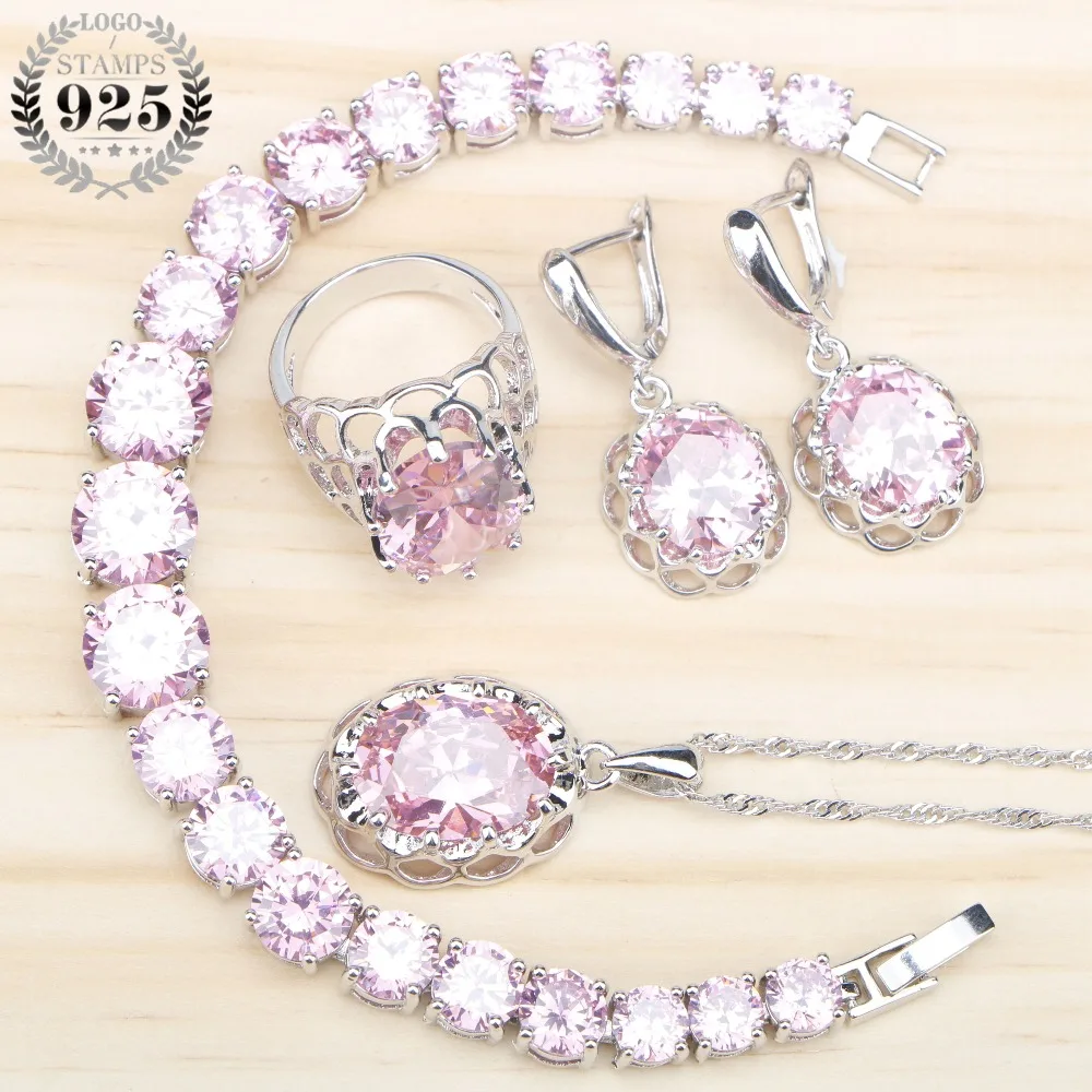 Buy Pink Zircon 925 Silver Costume Jewelry Sets Women