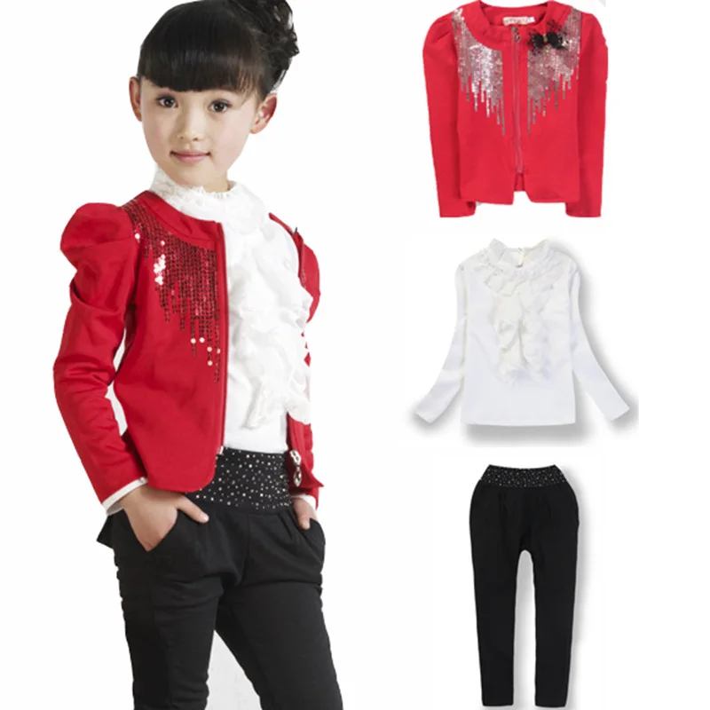 

children clothing set 2018 new Girls clothes sequined three-piece suit Spring/autumn Kids Sports Suits Long sleeve Girl clothing