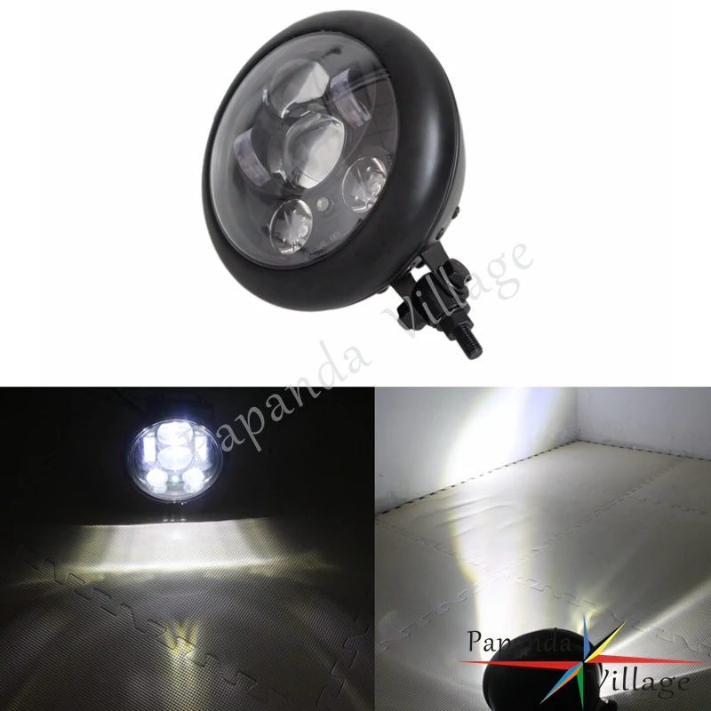 

Black Motorcycle Streetfighter Front Headlight Custom Headlamp LED Auxiliary Spot Light for Harley Chopper Bobber Cafe Racer
