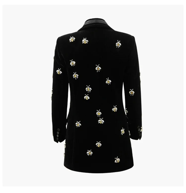S-3XL высокое качество Новая мода высокого класса бархатная ткань сложная Алмазная бисерная пчела с длинными рукавами женская куртка