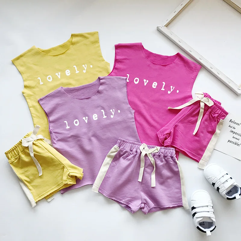 

2019 New Summer Item Girl Casual Suit Including Sleeveless Top+Shorts 2pcs Per Set