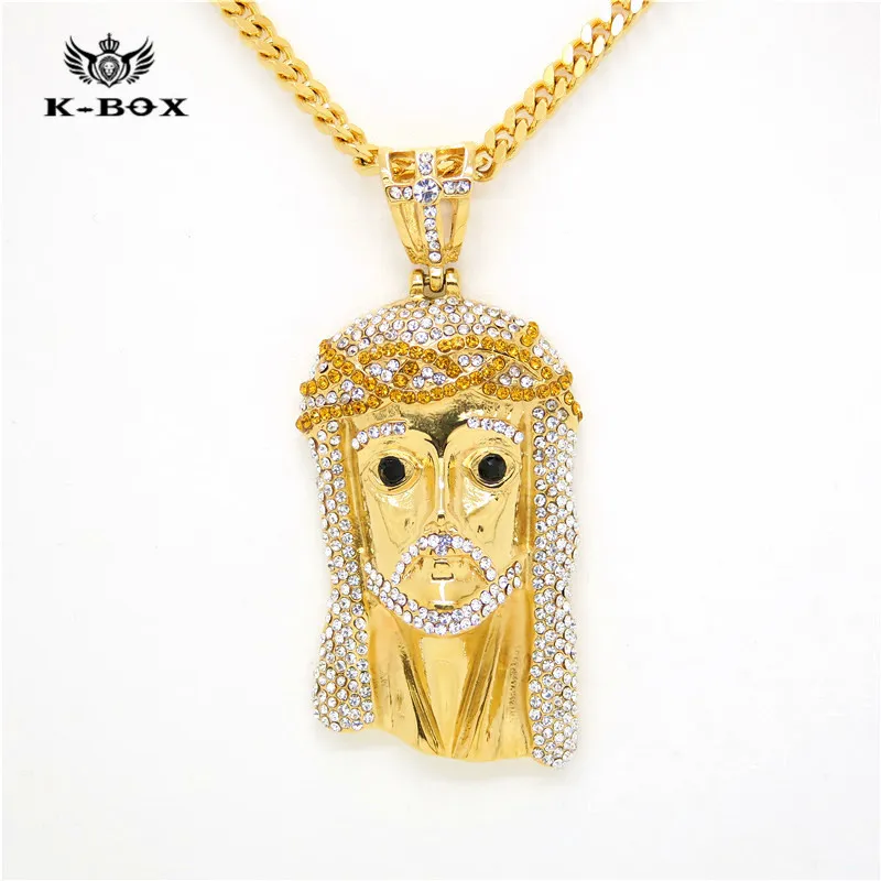 Stainless Steel Mens Iced Out CZ Hip Hop Big Jesus Face Piece Pendant W/ 28