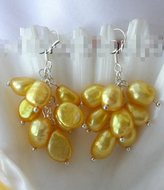 

00 FREE SHIPPING dclassic 10mm baroque gold freshwater pearl dangle grape earrings silver s1698