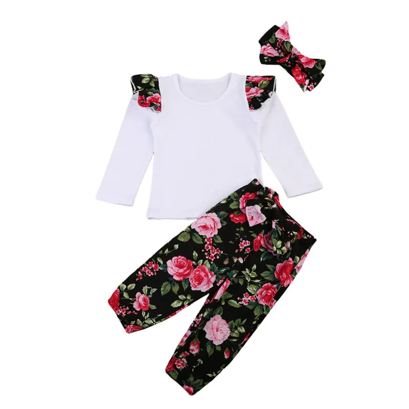 Pudcoco Baby Kids Girl Bodysuits Black Floral Long Sleeves Bodysuits