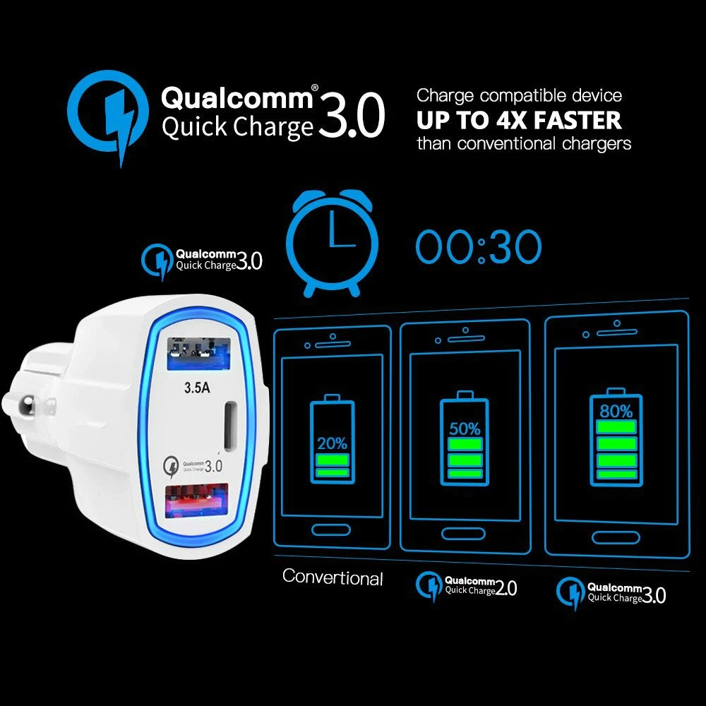 Автомобильное зарядное устройство Quick Charge 3,0 type-C 3.5A универсальное Usb Автомобильное зарядное устройство Dual USB безопасное мобильное зарядное устройство для iphone samsung